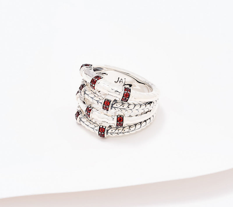 JAI Sterling Silver Textured Multi-Row Gemstone Ring — View 14