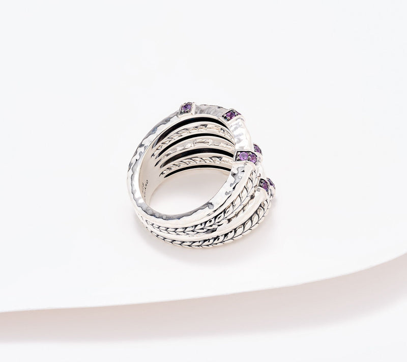 JAI Sterling Silver Textured Multi-Row Gemstone Ring — View 3