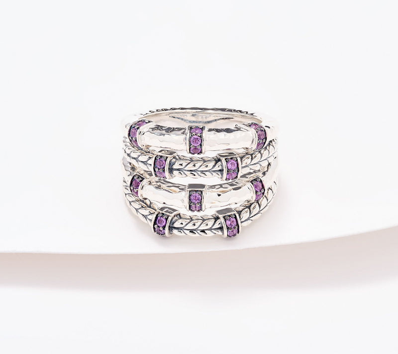 JAI Sterling Silver Textured Multi-Row Gemstone Ring — View 2