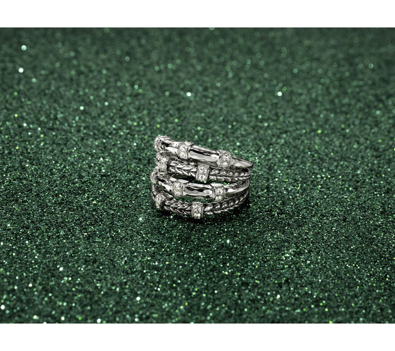 JAI Sterling Silver Textured Multi-Row Gemstone Ring — View 4