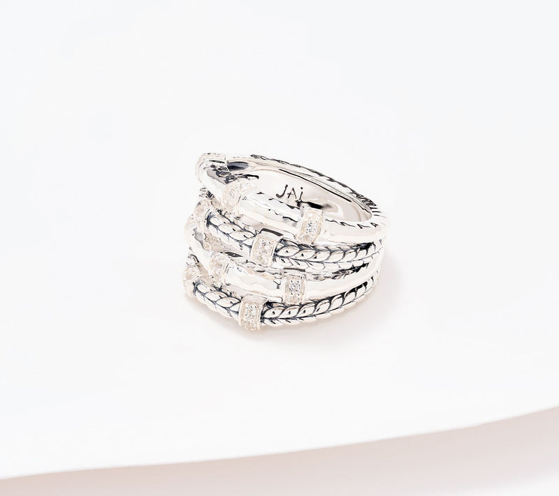 JAI Sterling Silver Textured Multi-Row Gemstone Ring — View 16