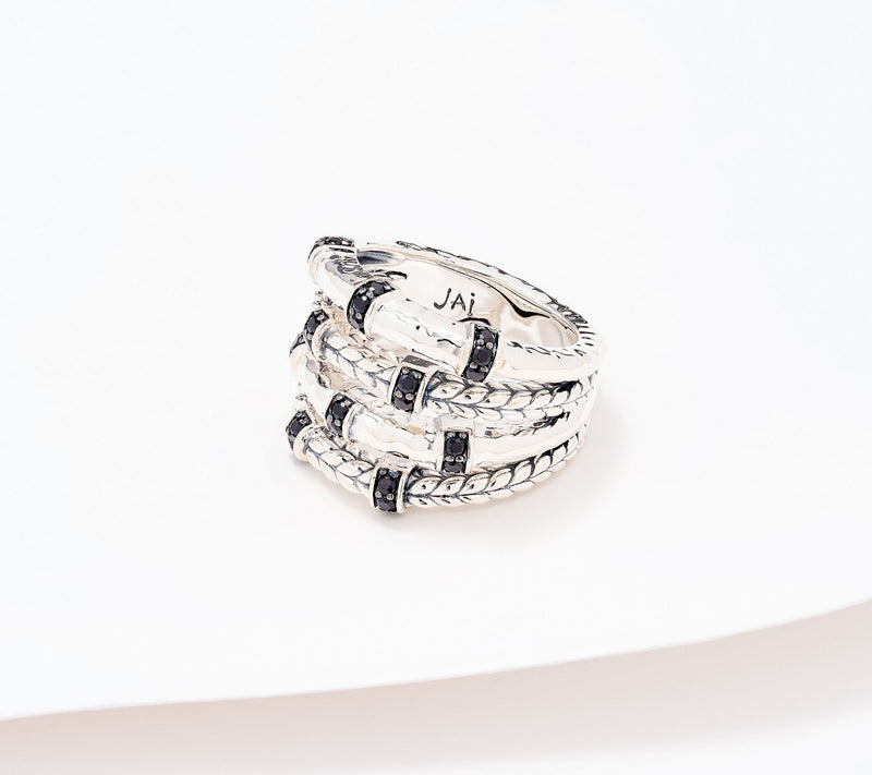 JAI Sterling Silver Textured Multi-Row Gemstone Ring — View 17