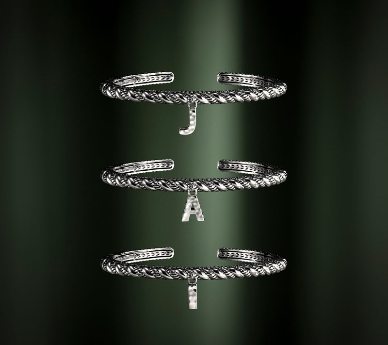 JAI Sterling Silver Sukhothai Twist Initial Cuff Bracelet, 22.8g — View 56