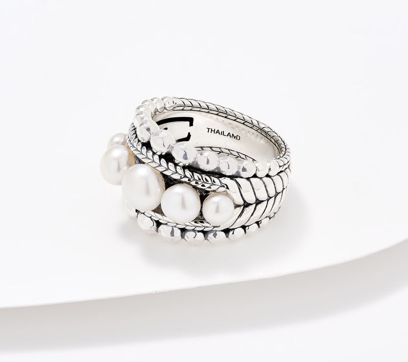 JAI Sterling Silver Graduated Cultured Pearl Band Ring — View 2
