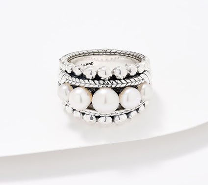 JAI Sterling Silver Graduated Cultured Pearl Band Ring