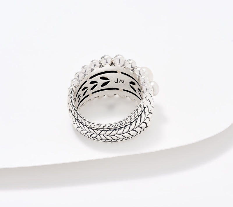 JAI Sterling Silver Graduated Cultured Pearl Band Ring — View 3
