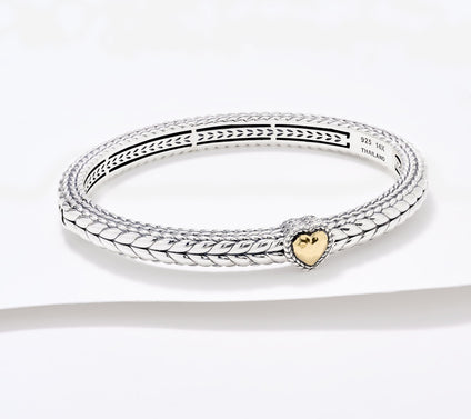 JAI Sterling Silver & 14K Gold Symbols of Love Bangle, 31.0g