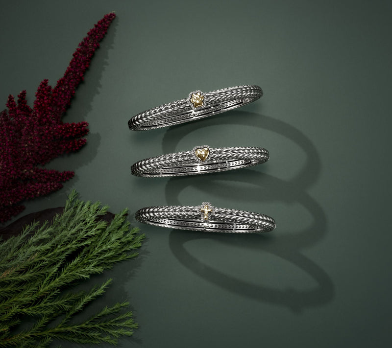 JAI Sterling Silver & 14K Gold Symbols of Love Bangle, 31.0g — View 5