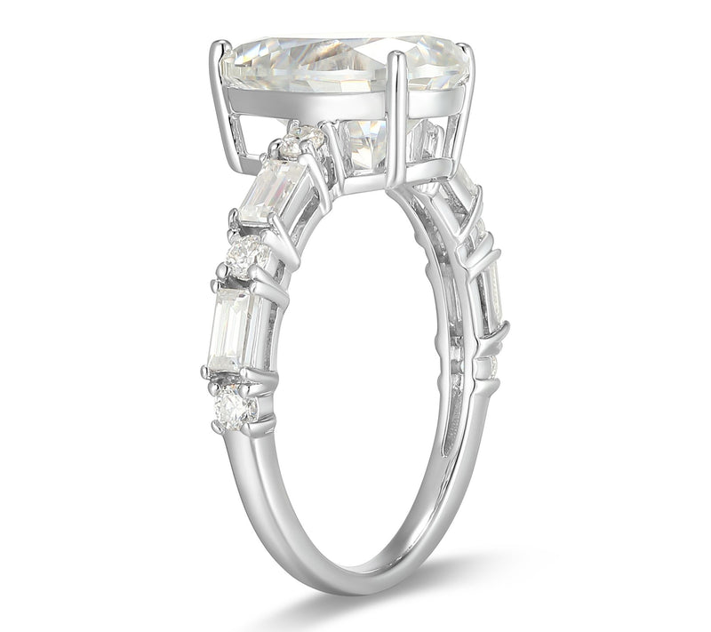 Moissanite 3.90 cttw Pear & Baguette Ring, Sterling Silver — View 5