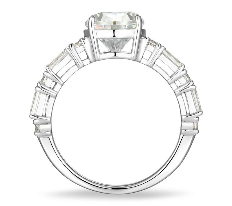 Moissanite 3.90 cttw Pear & Baguette Ring, Sterling Silver — View 3