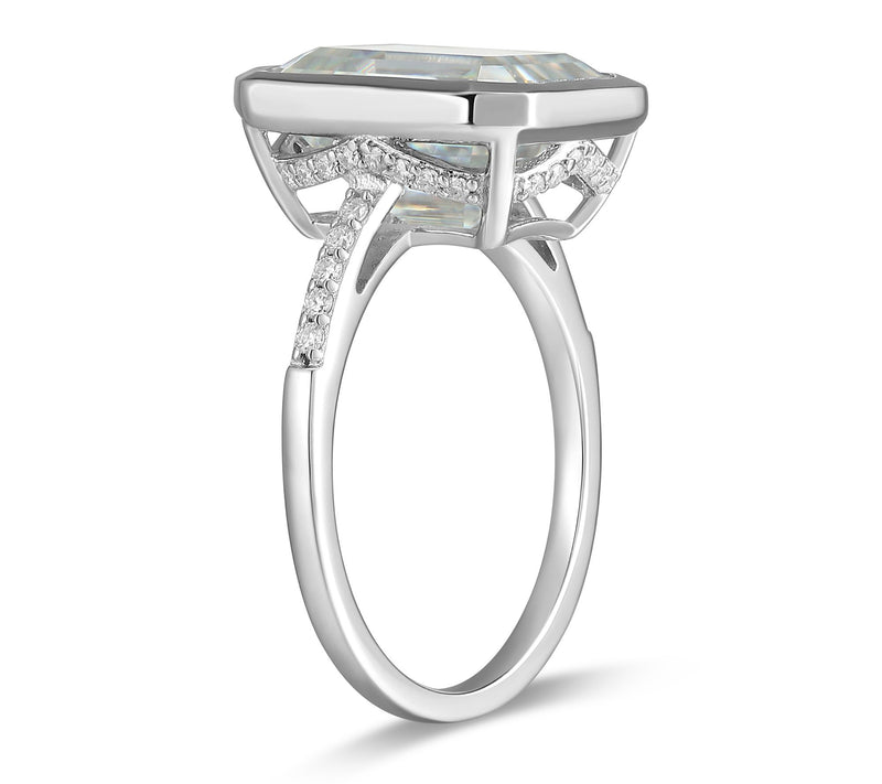 Moissanite 6.25 cttw Bezel Set Cocktail Ring, Sterling Silver — View 4