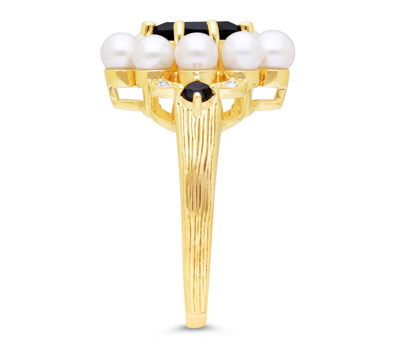 Ariva 18K Gold Clad Cultured Pearl & Onyx Ring — View 3