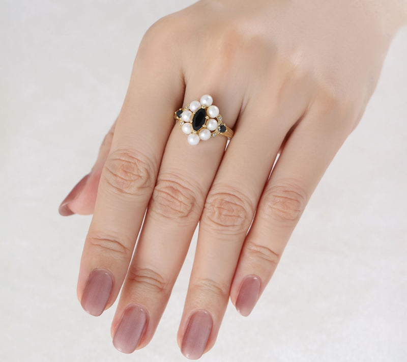 Ariva 18K Gold Clad Cultured Pearl & Onyx Ring — View 6