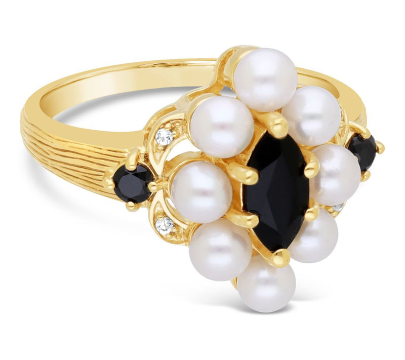 Ariva 18K Gold Clad Cultured Pearl & Onyx Ring — Main view