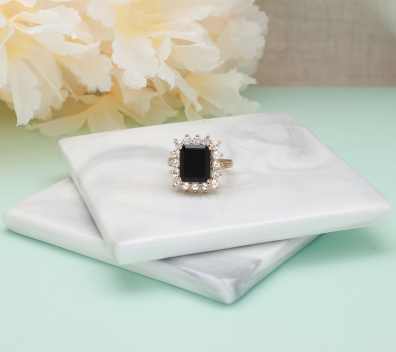 Ariva 18K Gold Clad Onyx & White Topaz Vivien Ring — View 4