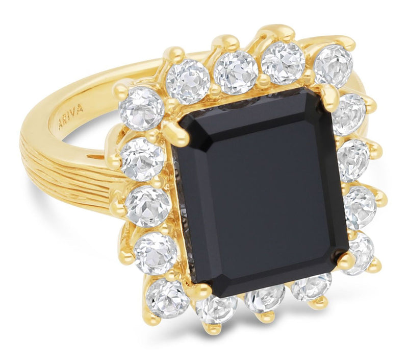 Ariva 18K Gold Clad Onyx & White Topaz Vivien Ring — Main view