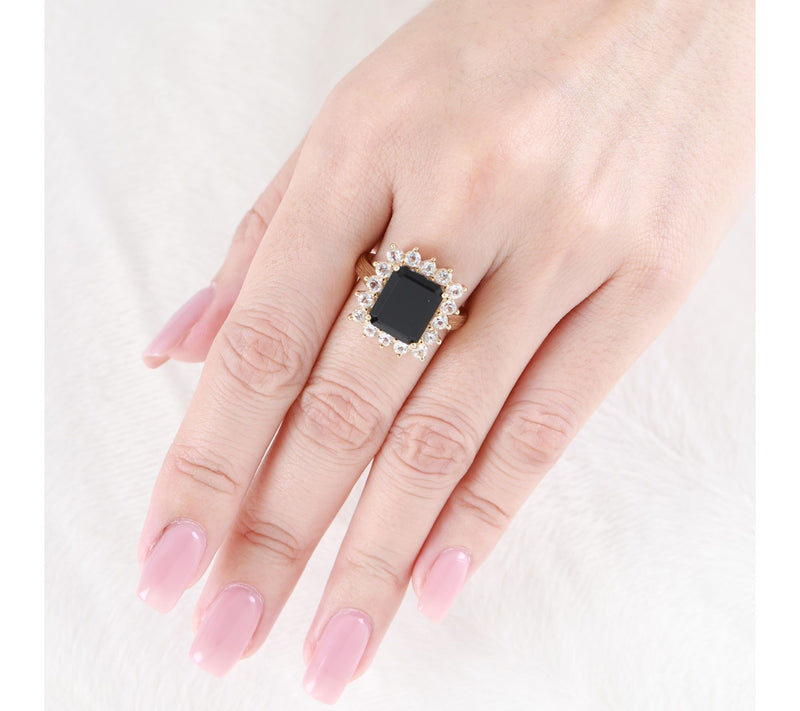 Ariva 18K Gold Clad Onyx & White Topaz Vivien Ring — View 5