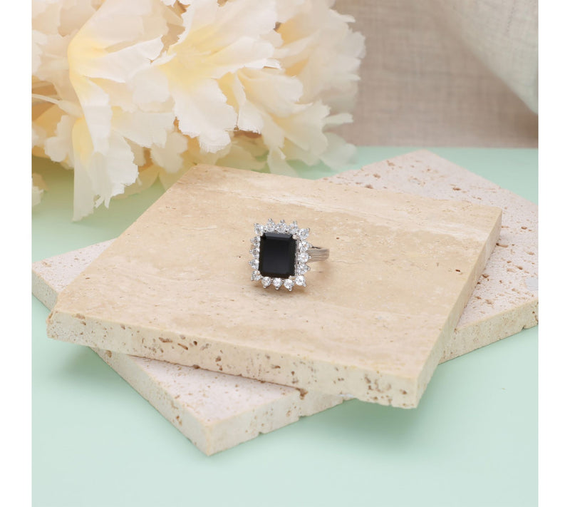 Ariva Sterling Silver Onyx & White Topaz VivienRing — View 4
