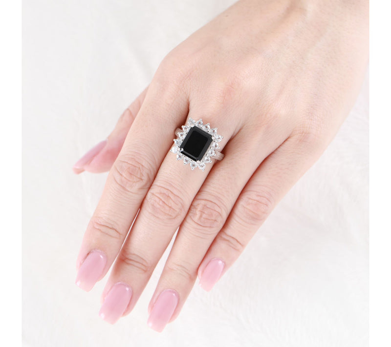 Ariva Sterling Silver Onyx & White Topaz VivienRing — View 5
