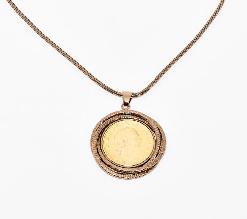 David Markstein Bronze Triple Wrapped 200 Genuine Lira Coin Necklace — View 3