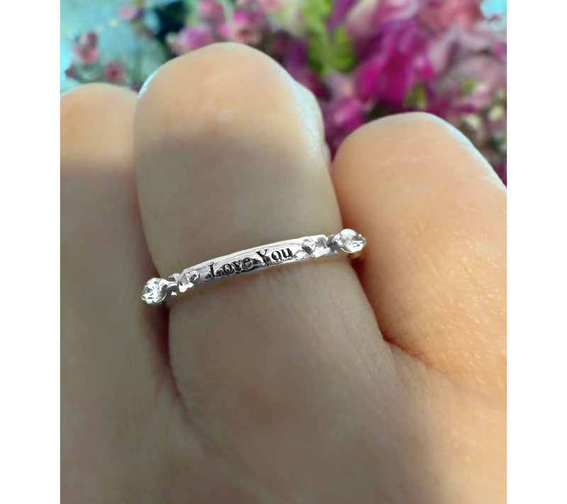 Goddaughters Sterling White Topaz "Love You" Stackable Ring — View 4