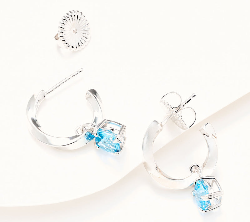 Christian James by Scott Grimes Sterling Ripple Gemstone Drop Hoop Earrings — View 10