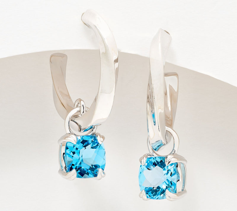 Christian James by Scott Grimes Sterling Ripple Gemstone Drop Hoop Earrings — View 7