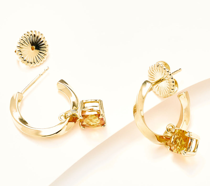 Christian James by Scott Grimes 14K Clad Ripple Gemstone Drop Hoop Earrings — View 10