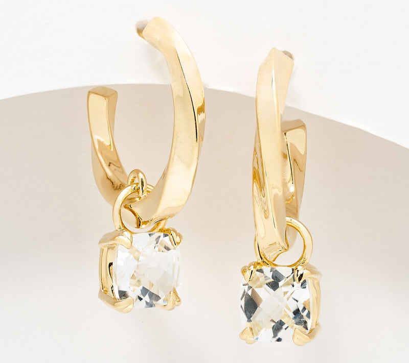 Christian James by Scott Grimes 14K Clad Ripple Gemstone Drop Hoop Earrings — View 9