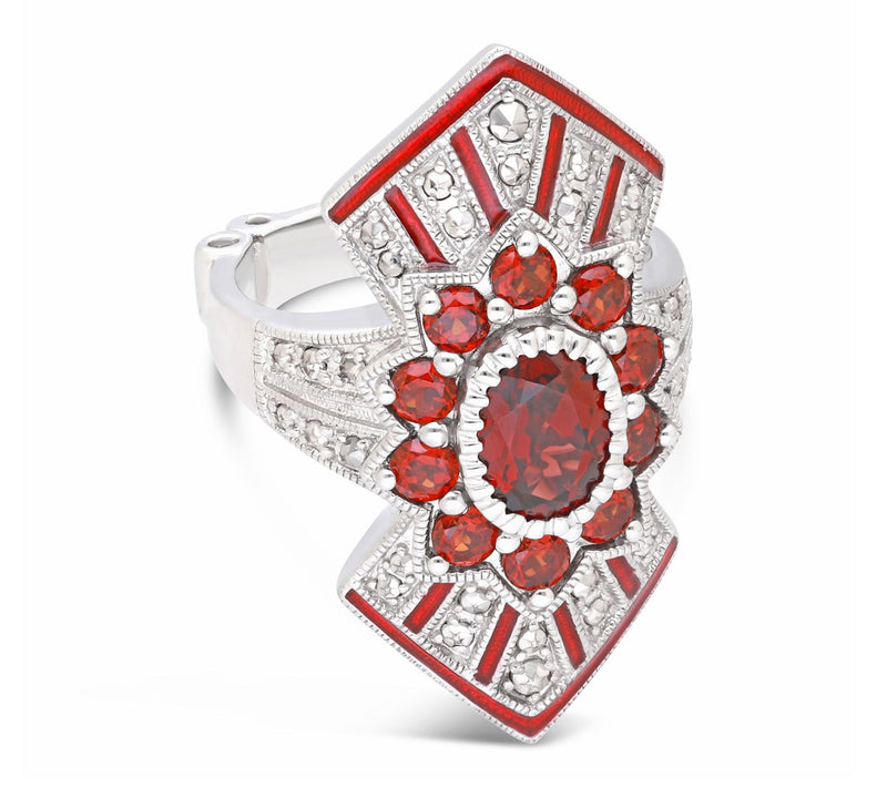 Dallas Prince Sterling Silver Chrome Marcasite& Garnet Ring — Main view