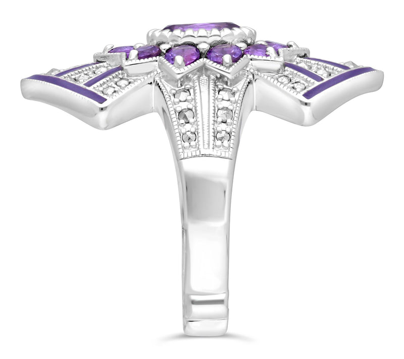 Dallas Prince Sterling Silver Chrome Marcasite& Amethyst Ring — View 2