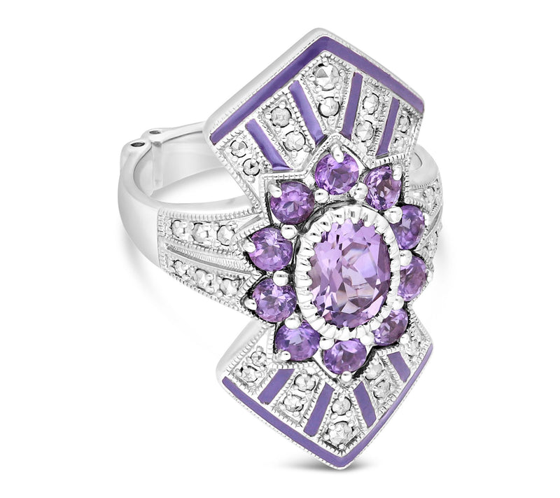 Dallas Prince Sterling Silver Chrome Marcasite& Amethyst Ring — Main view