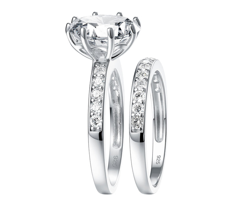 Diamonique 4.60 cttw Solitare w/ Eternity RingSet, Sterling — View 3