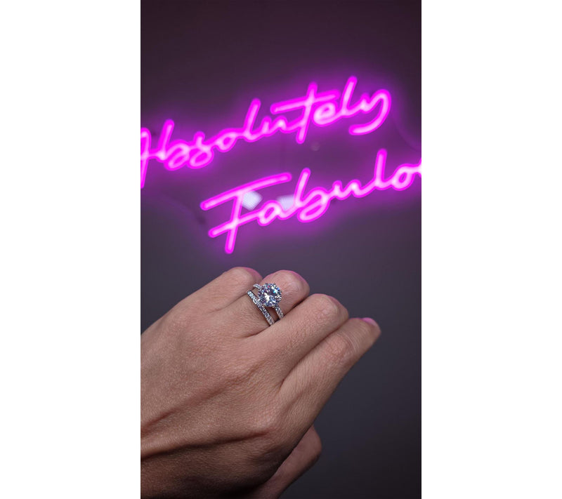 Diamonique 4.60 cttw Solitare w/ Eternity RingSet, Sterling — View 4