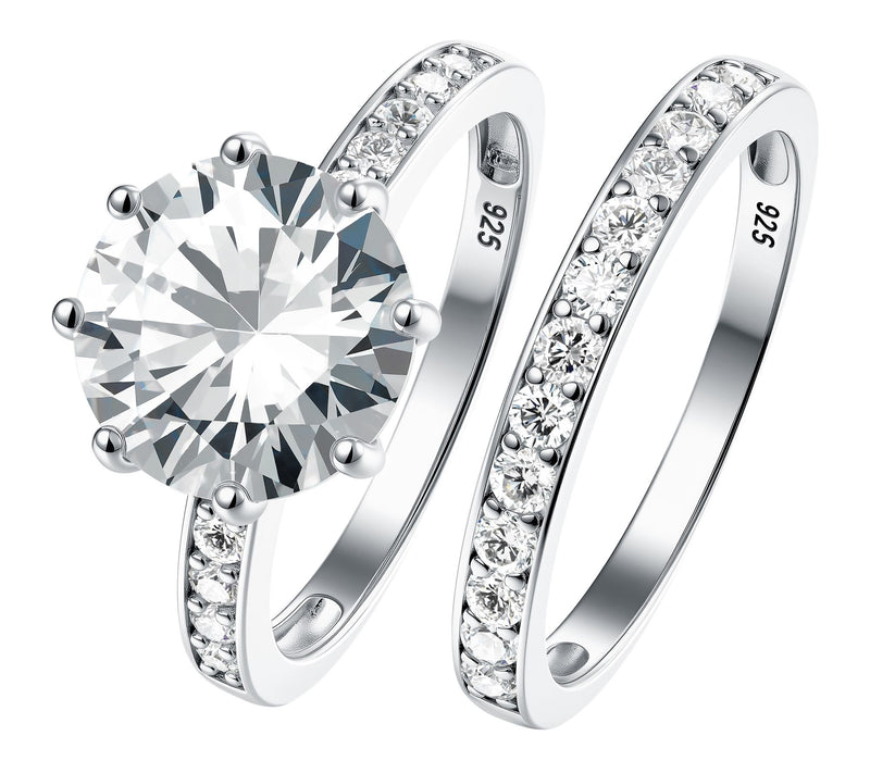 Diamonique 4.60 cttw Solitare w/ Eternity RingSet, Sterling — Main view