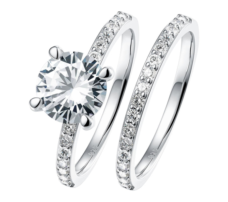 Diamonique 2.75 cttw Solitare w/ Eternity RingSet, Sterling — Main view