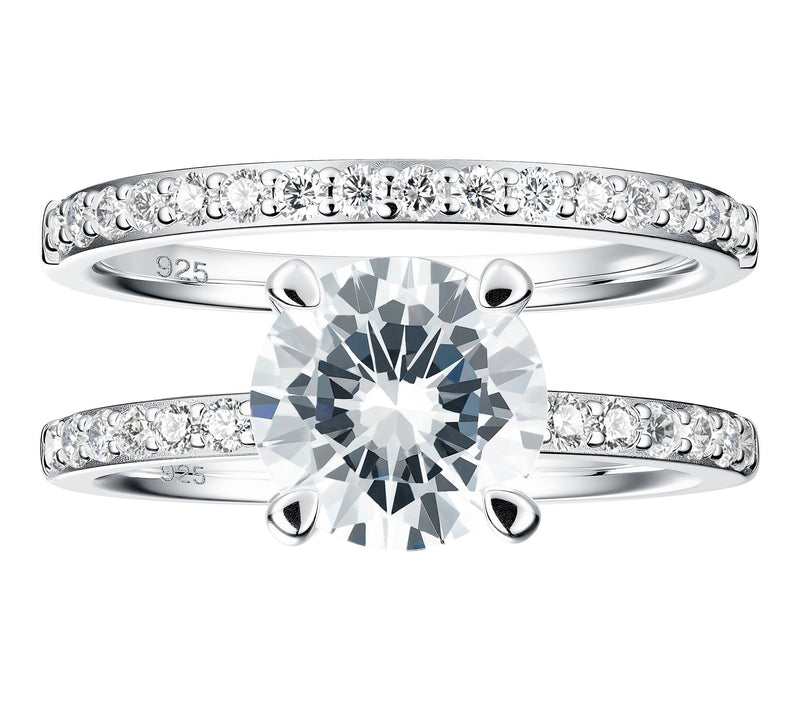 Diamonique 2.75 cttw Solitare w/ Eternity RingSet, Sterling — View 2