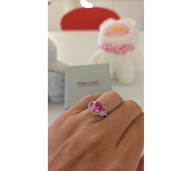 Fire Light Lab Grown Diamond & Pink Sapphire Ring, Sterling — View 6