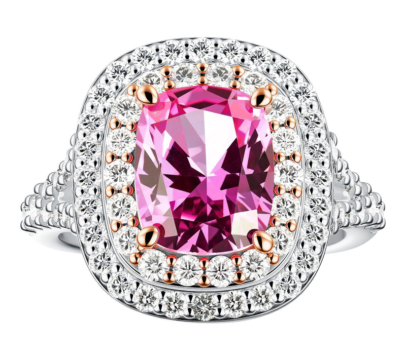Fire Light Lab Grown Diamond Halo & Pink Sapphire Ring, Sterli — View 2