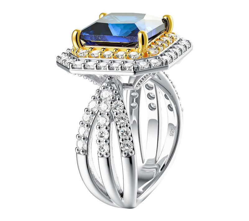 Fire Light Lab Grown Diamond & Blue Sapphire Ring, Sterling — View 3