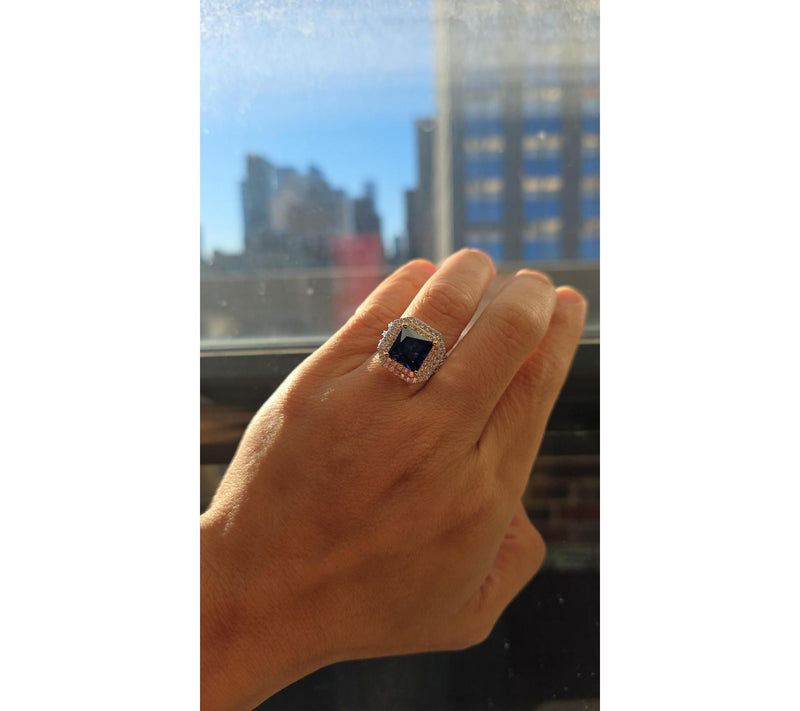 Fire Light Lab Grown Diamond & Blue Sapphire Ring, Sterling — View 4