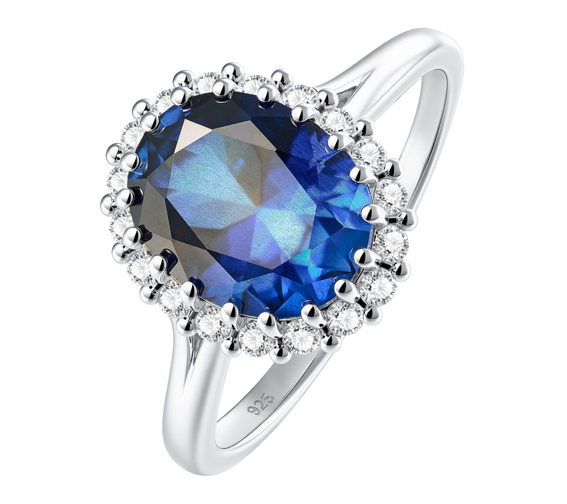 Fire Light Lab Grown Diamond Halo & Sapphire Ring, Sterling — View 9