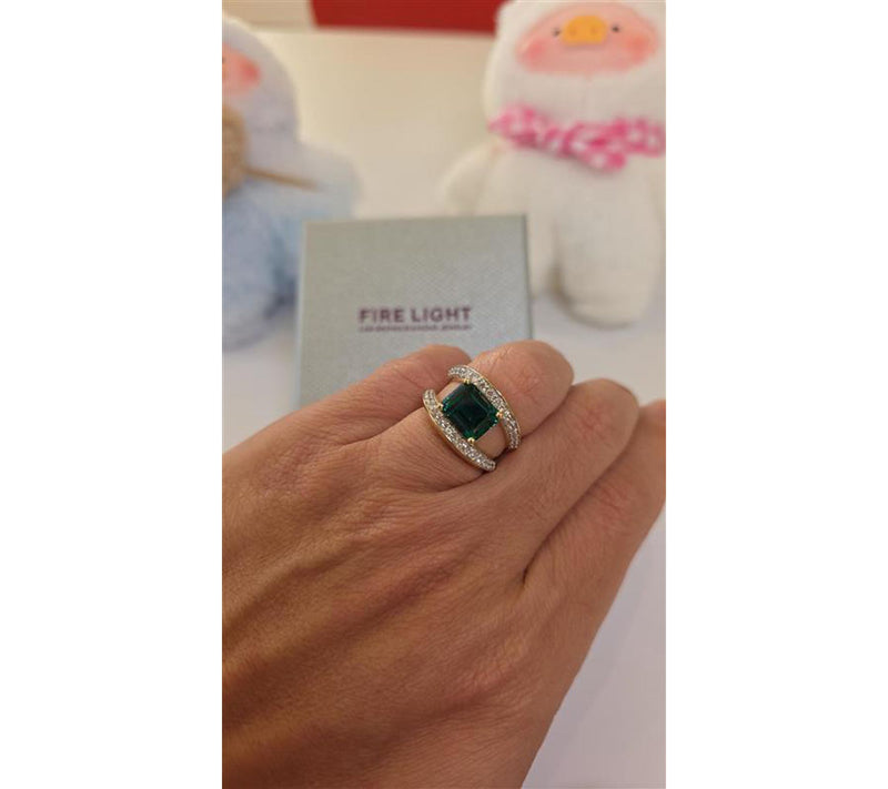 Fire Light Grown Diamond & Zambian Emerald Ring, Sterling — View 4