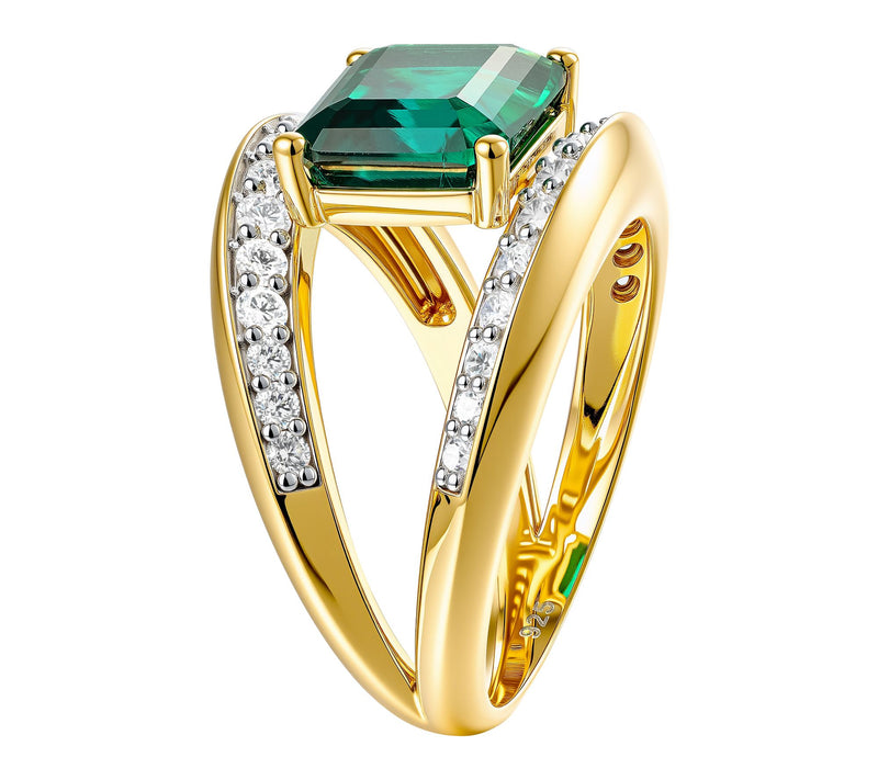 Fire Light Grown Diamond & Zambian Emerald Ring, Sterling — View 3