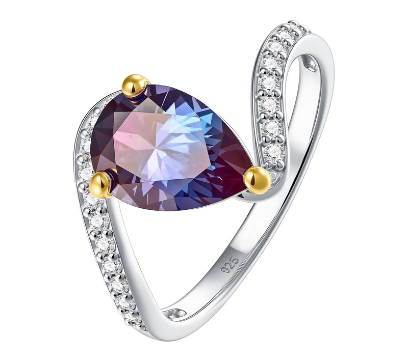 Fire Light Lab Grown Diamond & Pear AlexandriteRing, Sterling — View 2