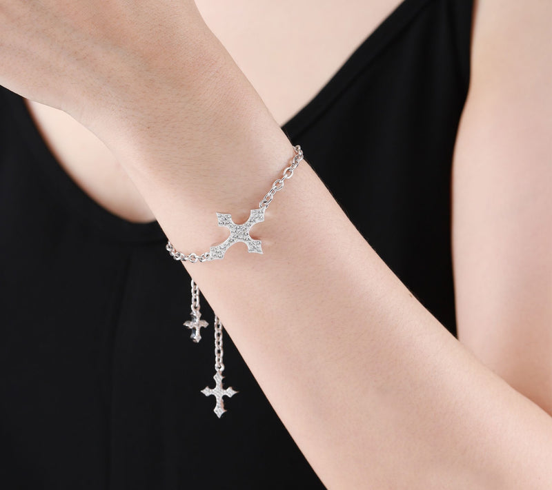 Margo Manhattan Sterling Silver Topaz FAITH Cross Bracelet — View 4
