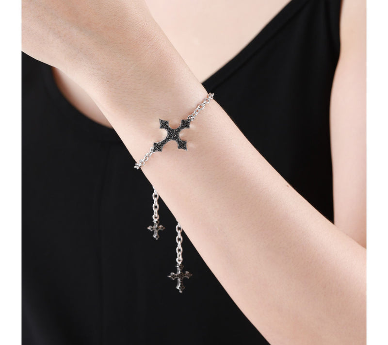 Margo Manhattan Sterling Black Spinel FAITH Cross Bracelet — View 4
