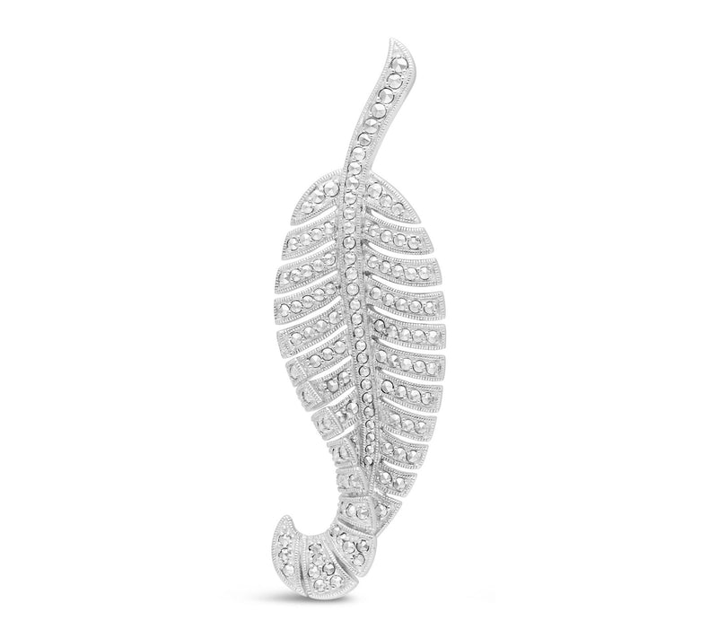 Dallas Prince Sterling Chrome Marcasite VintageFeather Brooch — Main view