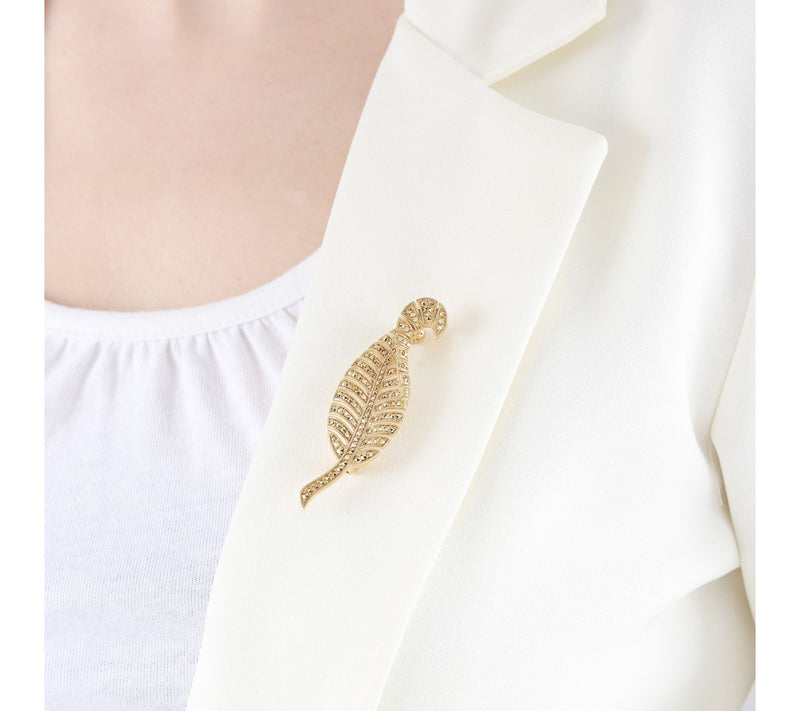 Dallas Prince 14k Gold Clad Chrome Marcasite Feather Brooch — View 5