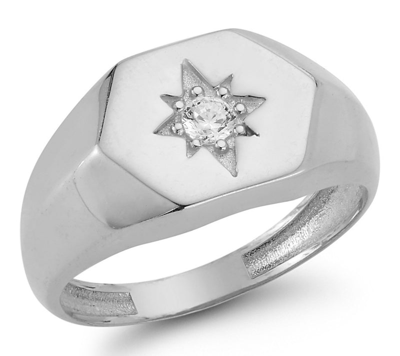 Sterlina Silver CZ Accent Star Signet Ring, Sterling — View 7